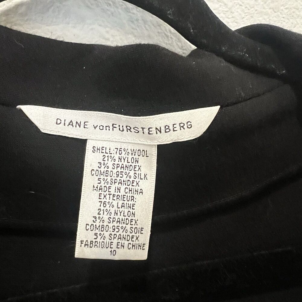 Diane von Furstenberg Dress Womens 10 Black 100% Wool Wrap Mini Office Mob Wife - Picture 3 of 9